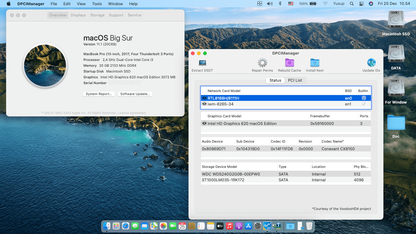 Success Hackintosh macOS Big Sur 11.1 Build 20C69 in Asus VivoBook A405UR-BV025